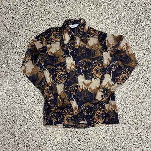 Vintage Burma Bibas Hemd Herren Large Langarm Blumen Kunst Bunt Knopf - Bild 1 von 5