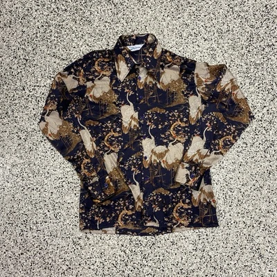 Camisa Bibas Birmania De Colección Para Hombres Grande Manga Larga Arte Floral Colorido Botón Foto 1 de 4