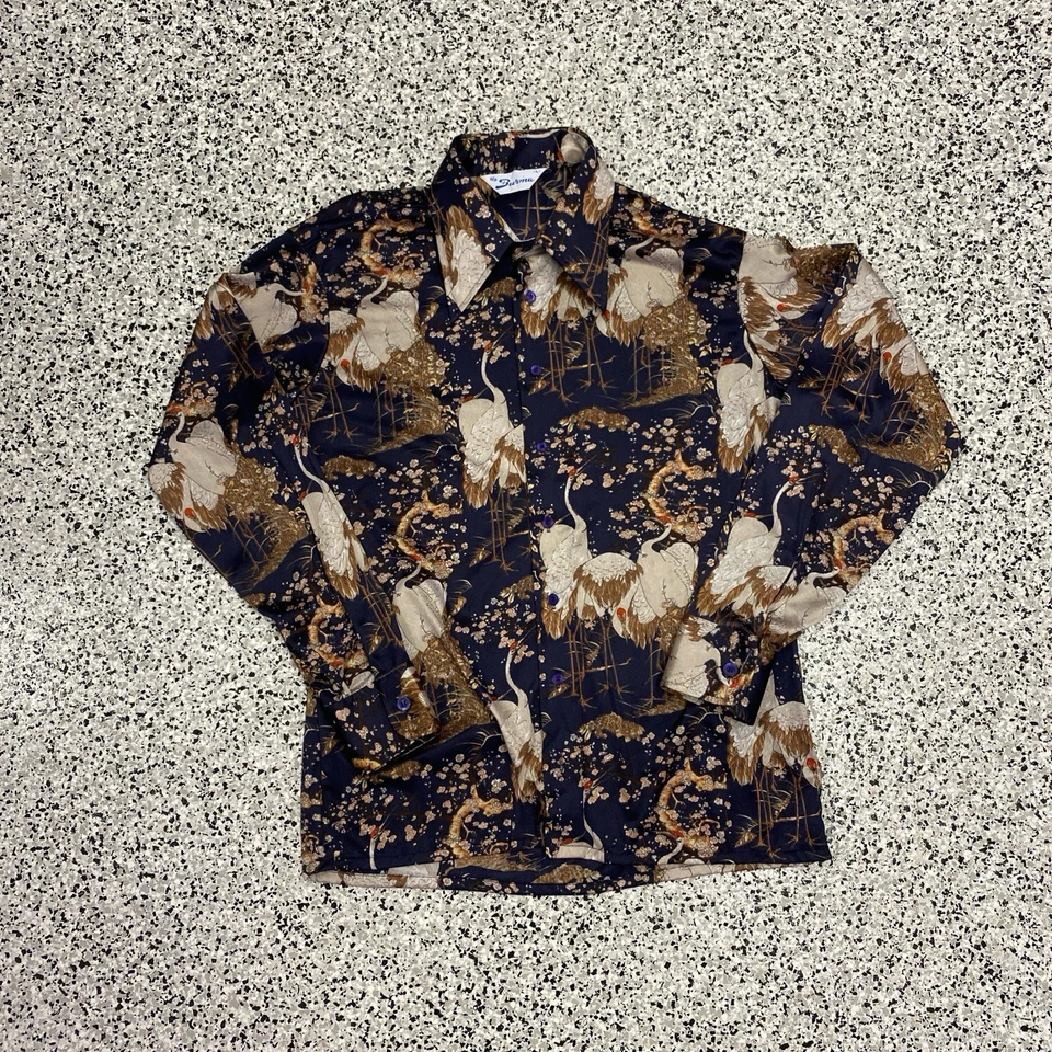 Vintage Burma Bibas Shirt Mens Large Long Sleeve Floral Art Colorful Button - Image 1 of 4