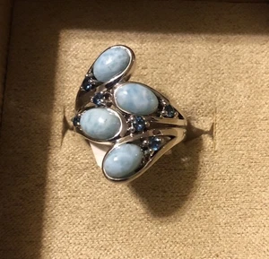 Anillo de plata de ley Larimar y topacio azul Londres talla 7 - Imagen 1 de 6