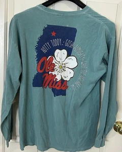 Ole Miss Oxford MS Hotty Toddy Comfort Colors Long Sleeve T Shirt Size XL Blue - Picture 1 of 8