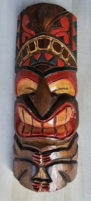 TIKI MASK WOOD 12" HAWAIIAN AFRICAN HOME DECOR TRIBAL BAR TROPICAL POLYNESIAN  - Image 1 of 4