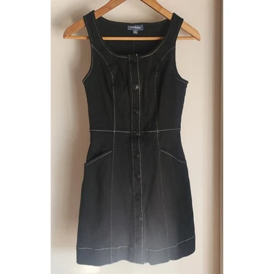 ModCloth "Casual Plans" Black Button Front Stitch Detail Mini Dress Size 2 - Image 1 of 4