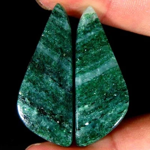 31.70Cts. 100%Natural Super green Aventurine Cabochon 13x35x3mm Fancy Pair Cab - Picture 1 of 5
