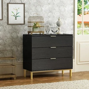 3-Drawers Black Wood Chest of Drawers Dresser Vanity Table Storage Cabinet - Picture 1 of 10