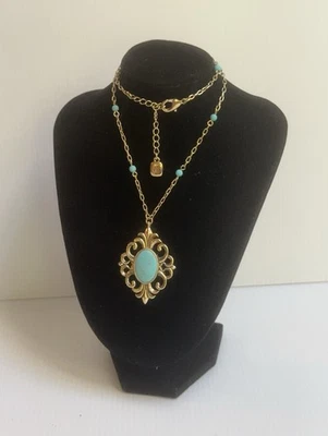 "COLLAR COLGANTE RALPH LAUREN TONO DORADO FILIGRANA TURQUESA CUENTAS 2"" NIGIRI" Foto 1 de 4