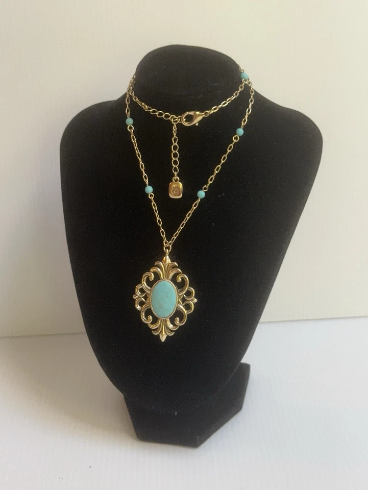 "COLLAR COLGANTE RALPH LAUREN TONO DORADO FILIGRANA TURQUESA CUENTAS 2"" NIGIRI" Foto 1 de 4