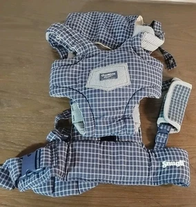 Vintage Snugli Babytrage OShKosh Vestbak blau kariert Baumwolle mit Sabbertuch - Bild 1 von 6
