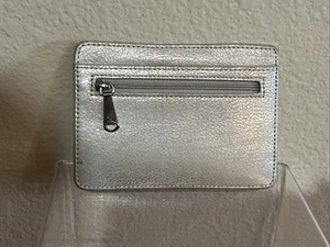 Women’s Hobo Euro Slide Silver Metallic Leather Card Wallet - Picture 1 of 8