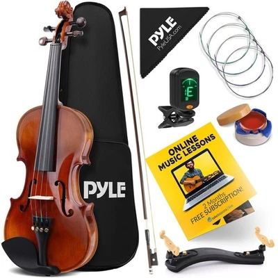 Instrumento de cuerda para violín de madera contrachapada Pyle - Violín de grado estudiantil con kit de accesorios Foto 1 de 4