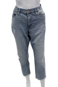 J Crew Womens Zipper Fly High Rise Distressed Fringe Straight Jeans Blue Size 28 - Picture 1 of 5