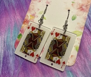 2D Flat Acrylic Fun Jack Of Hearts Earrings. Unique, Party, Cute, Funny - Picture 1 of 4