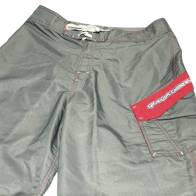 Quiksilver Vintage Board Shorts / Swim Trunks Mens 34 Gray Red Surf Made USA 90s - Image 1 of 4