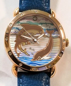 Bertha Ladies Watch Enameled Sea Dolphins on Mother of Pearl Dial - Picture 1 of 4