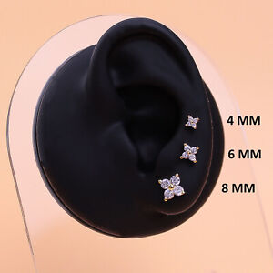 stud earrings cubic zirconia cartilage silver gold crystal flower small tiny