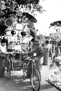 1982 Vintage Photo street merchant loads up bicycle sidecar in Rangoon Burma - Picture 1 of 2