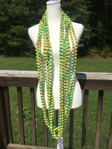 Multi-colored Long Silk Beaded Necklace, Yellow and Green Adjustable Chain Women - Picture 1 of 5
