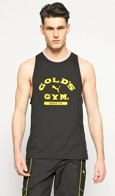 Top PUMA x GOLD'S GYM 'Flock Gym Tank' Unisex Premium Auténtico Logo S Negro *NUEVO CON ETIQUETAS* Foto 1 de 4