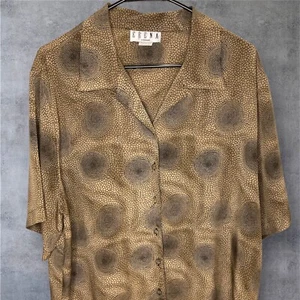 Vintage 1980’s Erena Woman Blouse Size 20 W Abstract Brown Black Print Button Up - Bild 1 von 4