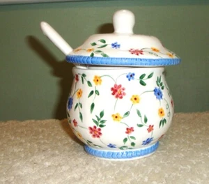 Vintage 90's Ceramic SALT WATER  DISH w/Spoon & Lid-by Sharon Muchnick - Picture 1 of 17