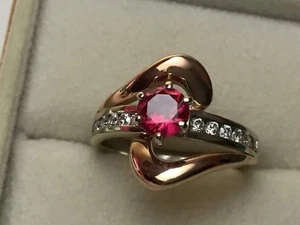 1.31CTW Created Red Ruby & Diamond Ladies Ring 14K Rose and White Gold Two Tone - Picture 1 of 8