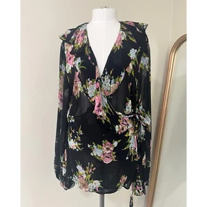 Vintage Y2K Newport News Größe 18 Blumenmuster Wickel Langarm Bluse  - Bild 1 von 8