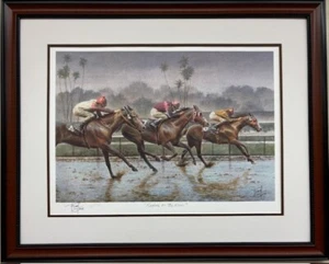 Fred Stone "Riders on the Rain" Hand Signed  & # Framed Horse Racing Art  New - Picture 1 of 3