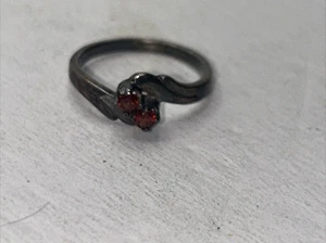 Vintage 925 Sterling Silber Ring 2 runde rote Steine Größe 4 - Bild 1 von 5