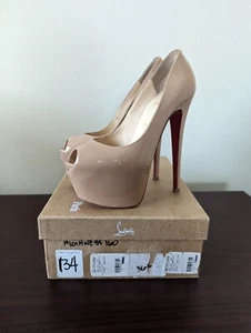 Christian Louboutin Highness Nude 160 Patent Pumps Size 36.5 USED Heels US Ship - Picture 1 of 11