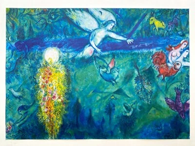 PÓSTER DE MUSEO FRANCÉS IMPRESIÓN LITOGRÁFICA DE MARC CHAGALL ADÁN Y EVA PERSEGUIDO DEL PARAÍSO 1958 Foto 1 de 4