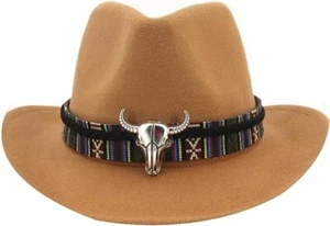 Light Brown Western Cowboy, Cowgirl Hat, Multicolor Bull Strap, Men Women, Camel - Picture 1 of 5