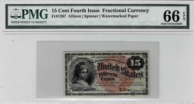 .15 Cent Fractional Currency note--fr.1267--PMG GEM 66 EPQ--ONLY 9 Finer - Image 1 of 4