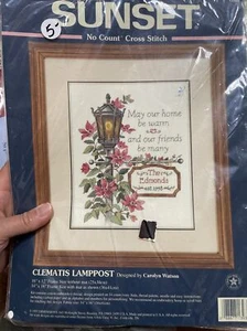 Sunset No Count Cross Stitch Kit 13937 Clematis Lamppost HTF Cottagecore - Picture 1 of 2