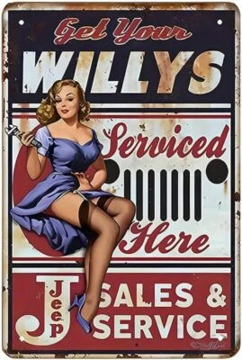 BANGIN' MEATS Get Your Willys Serviced Jeep Aluminum Weatherproof Funny Sign p1267