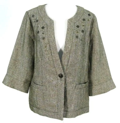 Chaqueta Coldwater Creek Talla 18 Marrón Pequeños Cuadros Blazer Toda Temporada "Tweed" Mujer Foto 1 de 4