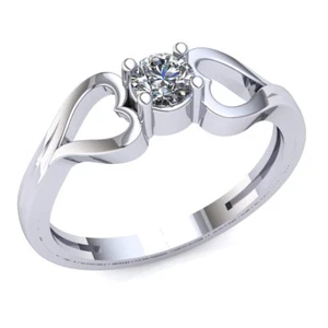 Natural 0.25ct Round Cut Diamond Ladies Heart Solitaire Engagement Ring 10K Gold - Picture 1 of 14