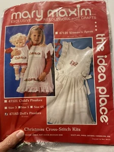 Mary Maxim Dolls Pinafore Needle Work Craft Kit New Cross Stick Doll Cloths - Picture 1 of 4