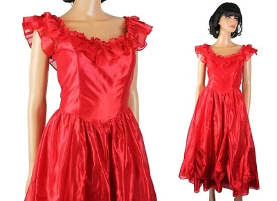 Vestido de fiesta años 80 de graduación 5 XS Jrs S vintage largo rojo brillante de gasa sin mangas Foto 1 de 4