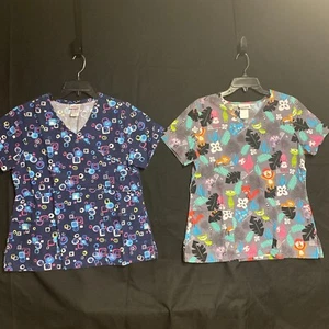 2 Scrubstar Damen Scrub Top Größe M Kurzarm V-Ausschnitt Taschen Blau Dschungel - Bild 1 von 21