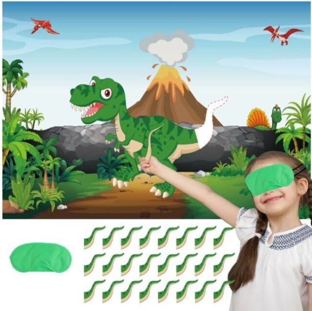 Pin The Tail On The Dinosaur Game With Tail Stickers For Birthday