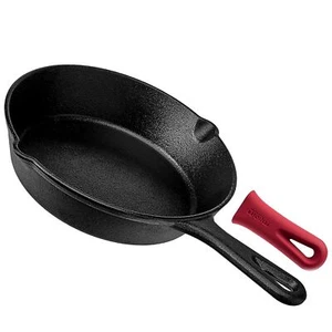 Cast Iron Skillet - 8" Frying Pan with Pour Spouts + Silicone Handle - Picture 1 of 7