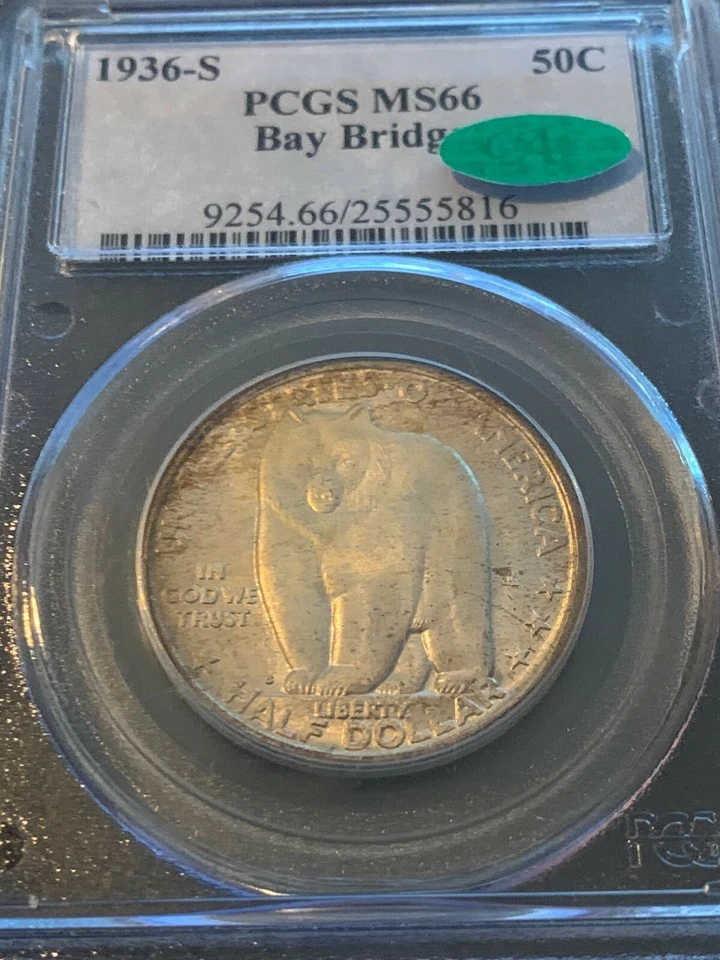 1936-S OAKLAND BAY BRIDGE PCGS MS 66 CAC EXCELENTE MOEDA GEM EM TODOS OS SENTIDOS - Imagem 1 de 4