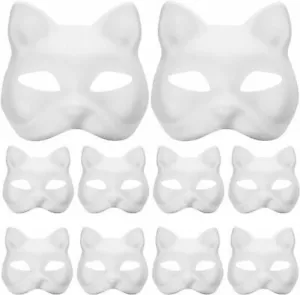 10 Pezzi Maschere per Gatti, Therian Mask, Maschera Volpe, Maschere Bianche Fai da Te per Dipingere - Foto 1 di 14