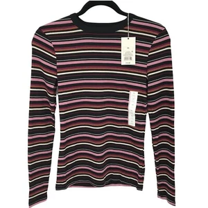 A New Day Womens Striped Long Sleeve Casual Multicolor Pullover T Shirt Size XS - Picture 1 of 8
