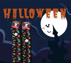 Ladies Over Knee High Halloween Skull & Bones Design Cotton Rich Lycra Socks 4-6 - Picture 1 of 2