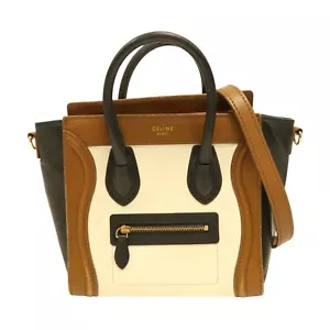 CELINE Luggage Shoulder Handbag Calfskin Black White Brown - Picture 1 of 12