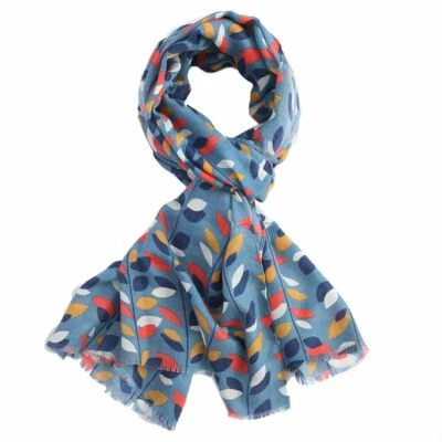 LILYROSA® Blue Leaf Scarf Colourful Pattern Leaves Print Oversize Large Womens Ladies New