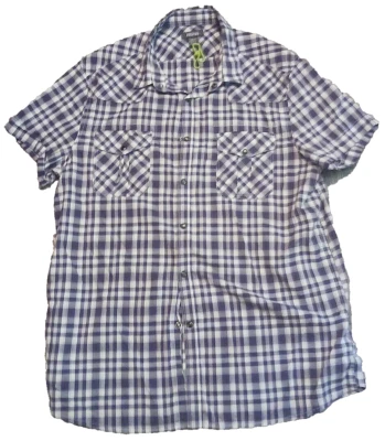 Kenneth Cole Western Shirt Mens XL Slim Purple Plaid Short Sleeve Pearl Snap - Image 1 of 4