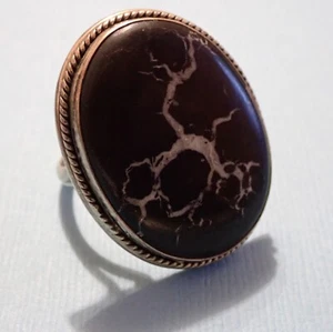 Anillo de confeti jaspe talla 11 borde de cuerda ovalado plata de ley 925 vástago dividido 13,1 - Imagen 1 de 8
