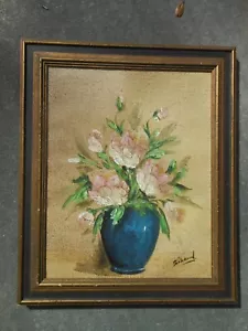 Vintage Sibaud Oil Painting Still Life Florals Blue Vase 20" x 16" - Foto 1 di 10